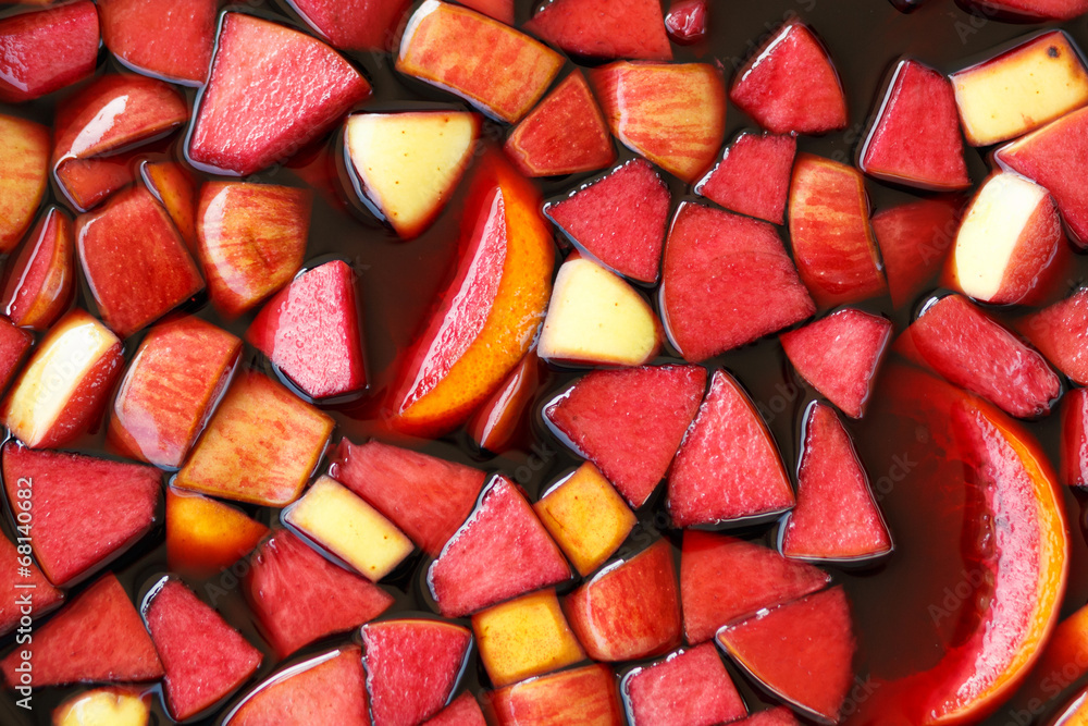 closeup of sangria fruits