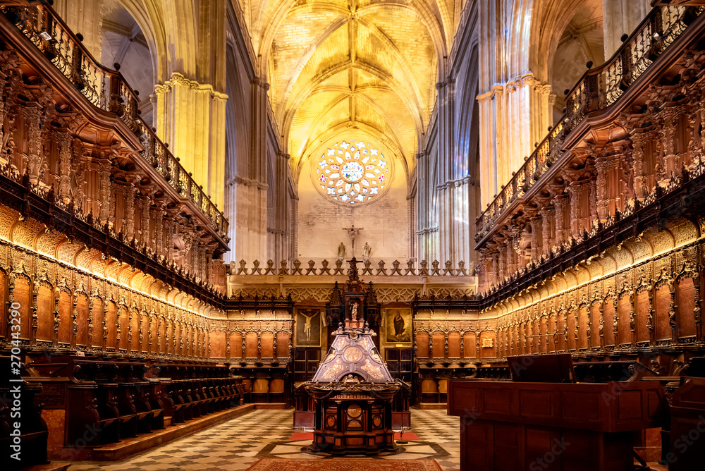 SEVILLE, SPAIN: interior of the famous cathedral of Seville in Andalucia, declared a World Heritage Site is one of the largest Gothic cathedrals in the Western world